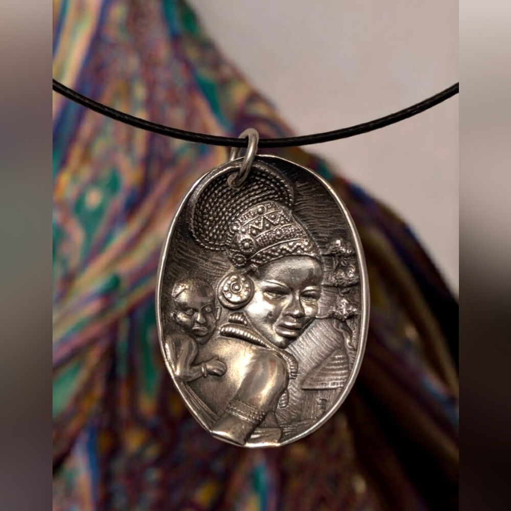 Vintage Joe Calafato "Candida" South African Mother & Child Pendant Necklace